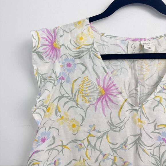 Joie Floral 100% Linen Ruffle Cap Sleeve V-Neck Dress Sz Small - Picture 3 of 9